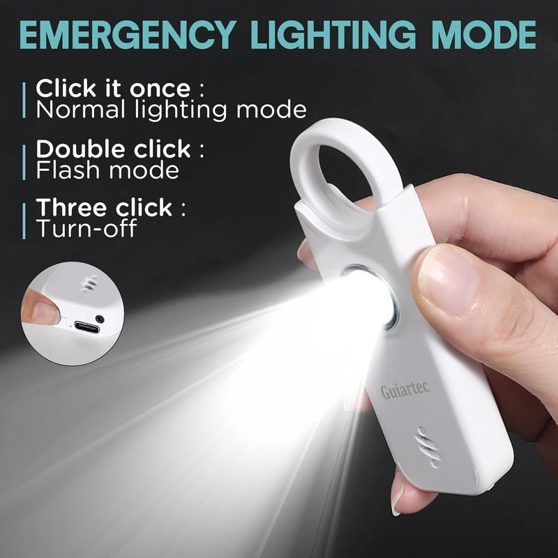 Guiartec Rechargeable Personal Safety Alarm for Women, 135 dB Loud Self Defense Keychain Siren with LED Strobe Light, Personal Emergency Security Safe Devices Key Chain Alarms for Women Kids Elderly (White) - Image 4